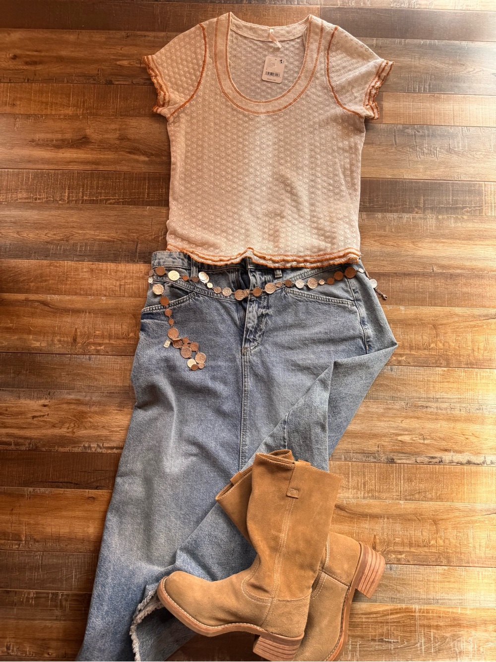 Free People Tied To You Tee Geometric Short Sleeve Top Pink & White Size Large